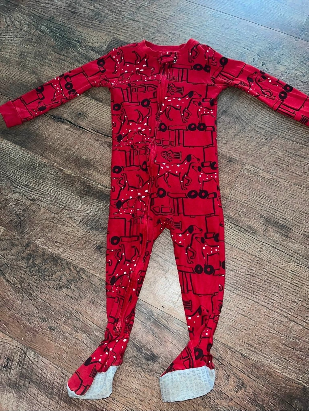 Red Toddler Footed One-Piece Pajamas with Truck Print